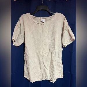 Cream Puff Sleeve Linen Top Split Back